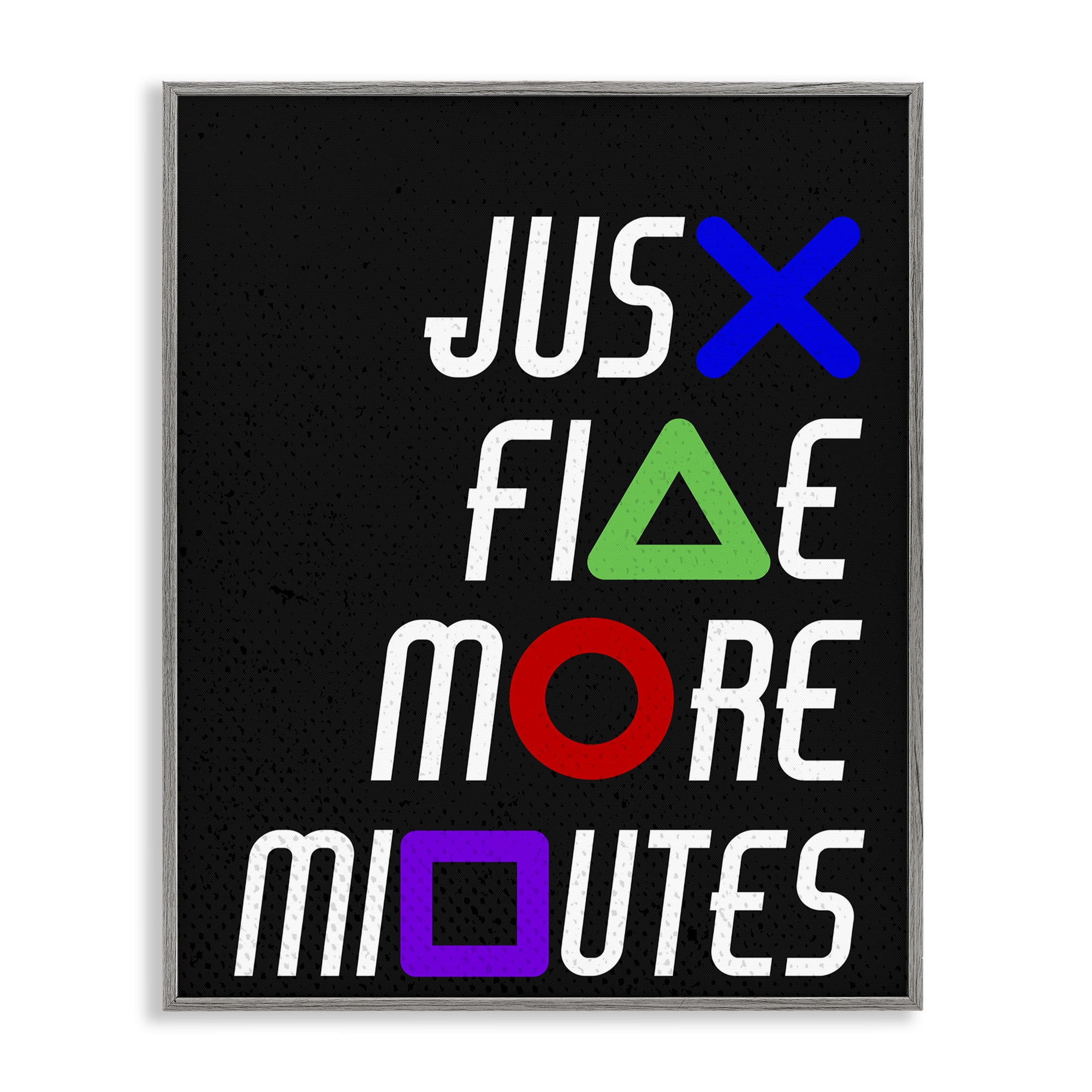 Just Five Minutes Gamer Buttons Gray Framed Giclee Art, design by Kim Allen