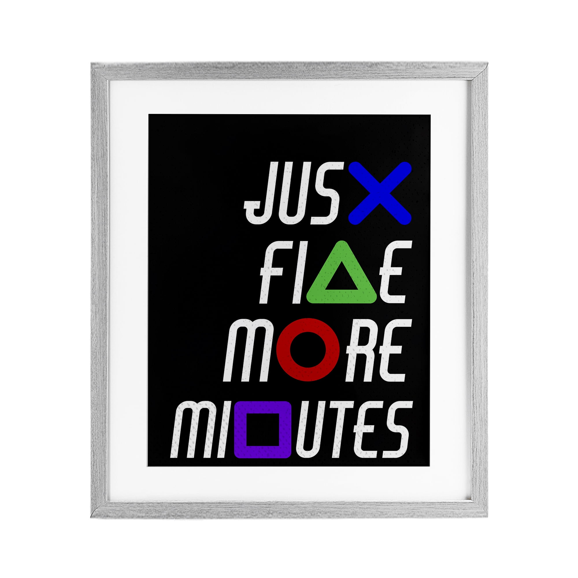 Just Five Minutes Gamer Buttons Gray Framed Print Under Glass, design by Kim Allen