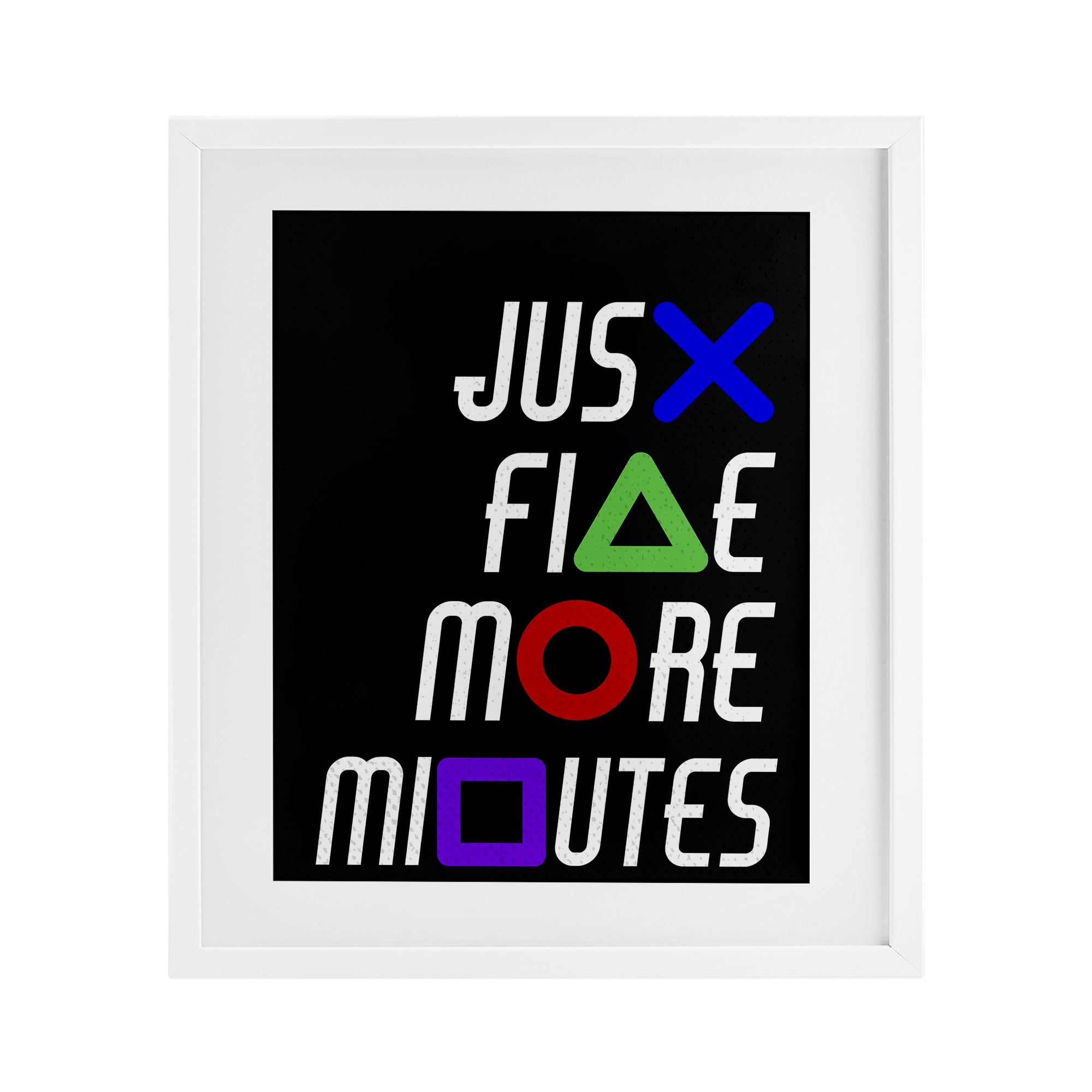 Just Five Minutes Gamer Buttons White Framed Print Under Glass, design by Kim Allen
