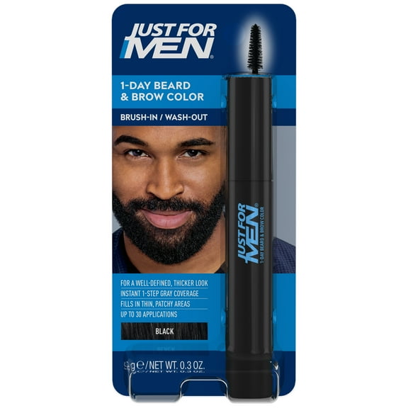 Just For Men 1-Day Beard & Brow Color, Temporary Dye for Beard and Eyebrows, Up to 30 Applications, Black
