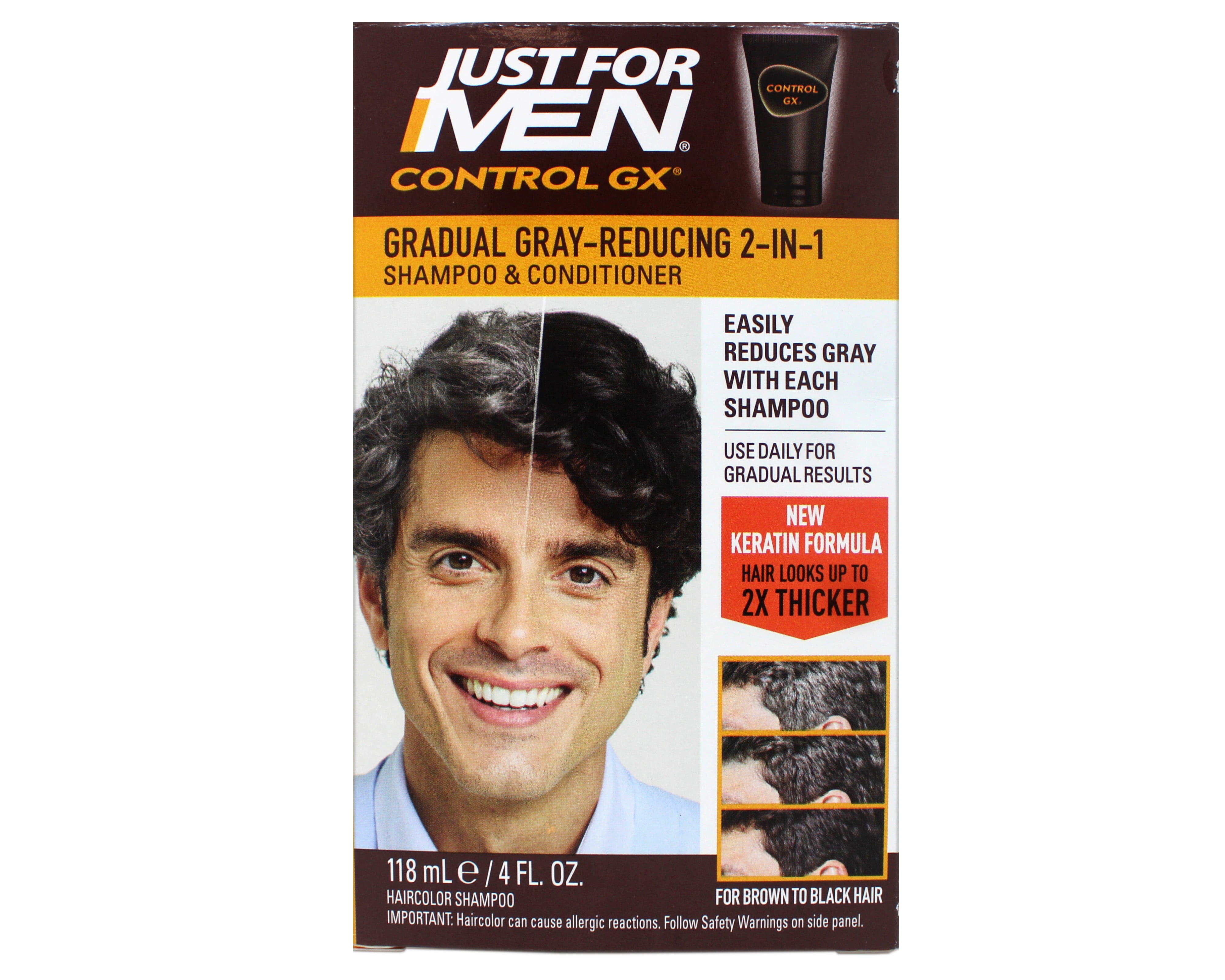 Just for Men Control GX Grey Reducing 2-in-1 Shampoo and Conditioner with Keratin, 4 Fl Oz (Packaging May Vary)