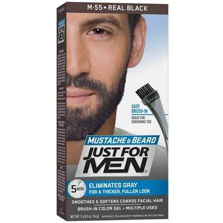 Just For Men Mustache Beard Brush In Color Gel, M 55 Real Black, Pack of 2