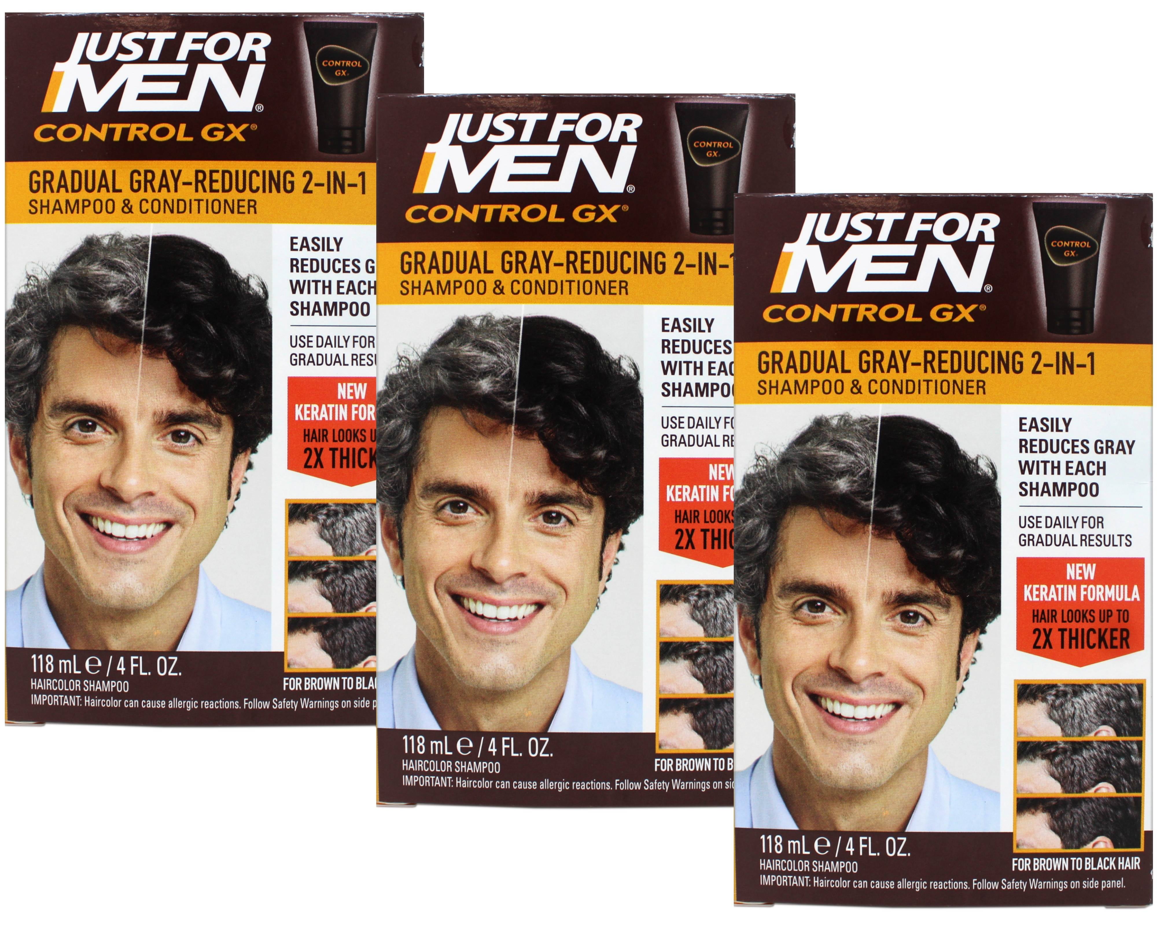 Just for Men Control GX Grey Reducing 2-in-1 Shampoo and Conditioner with Keratin, 4 Fl Oz Packaging May Vary - 3 Pack
