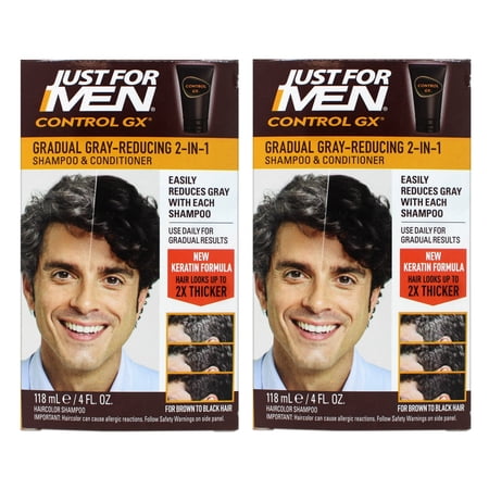 Just For Men Control GX Gradual Gray Reduction 2-in-1 Shampoo Plus Conditioner, 4 Oz, 2 Pack