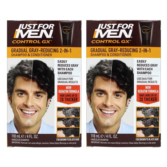 Just For Men Control GX Gradual Gray Reduction 2-in-1 Shampoo Plus Conditioner, 4 Oz, 2 Pack