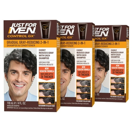 Just For Men Control GX Gradual Gray Reduction 2-in-1 Shampoo Plus Conditioner, 4 oz, 3 Pack