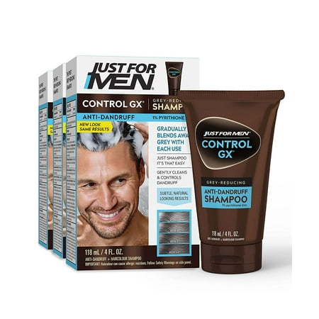 Just For Men Control GX Gradual Gray Reduction Anti-Dandruff Hair Shampoo, 4 oz, 3 Pack