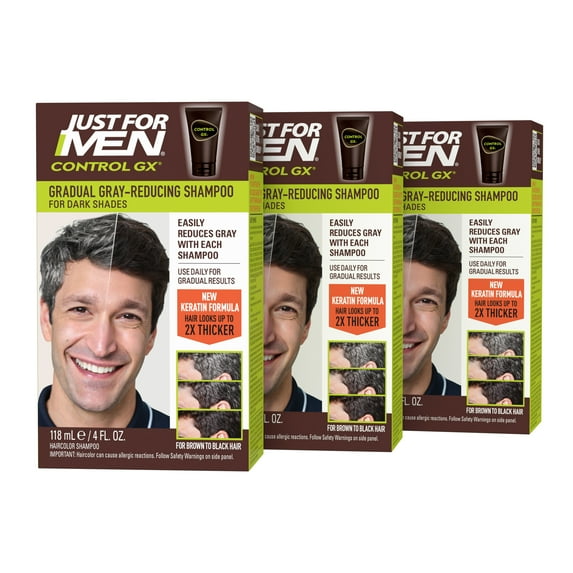 Just For Men Control GX Grey Reducing Hair Color Shampoo, 4 fl. oz. (Pack of 3)