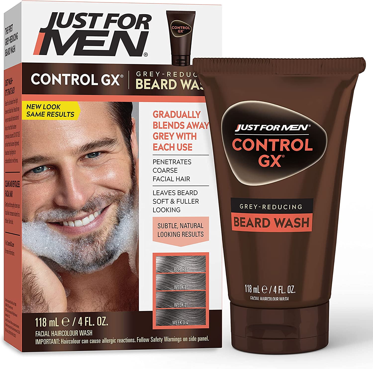 Just For Men Control GX Gradual Grey Reducing Beard Hair Wash, 4 oz
