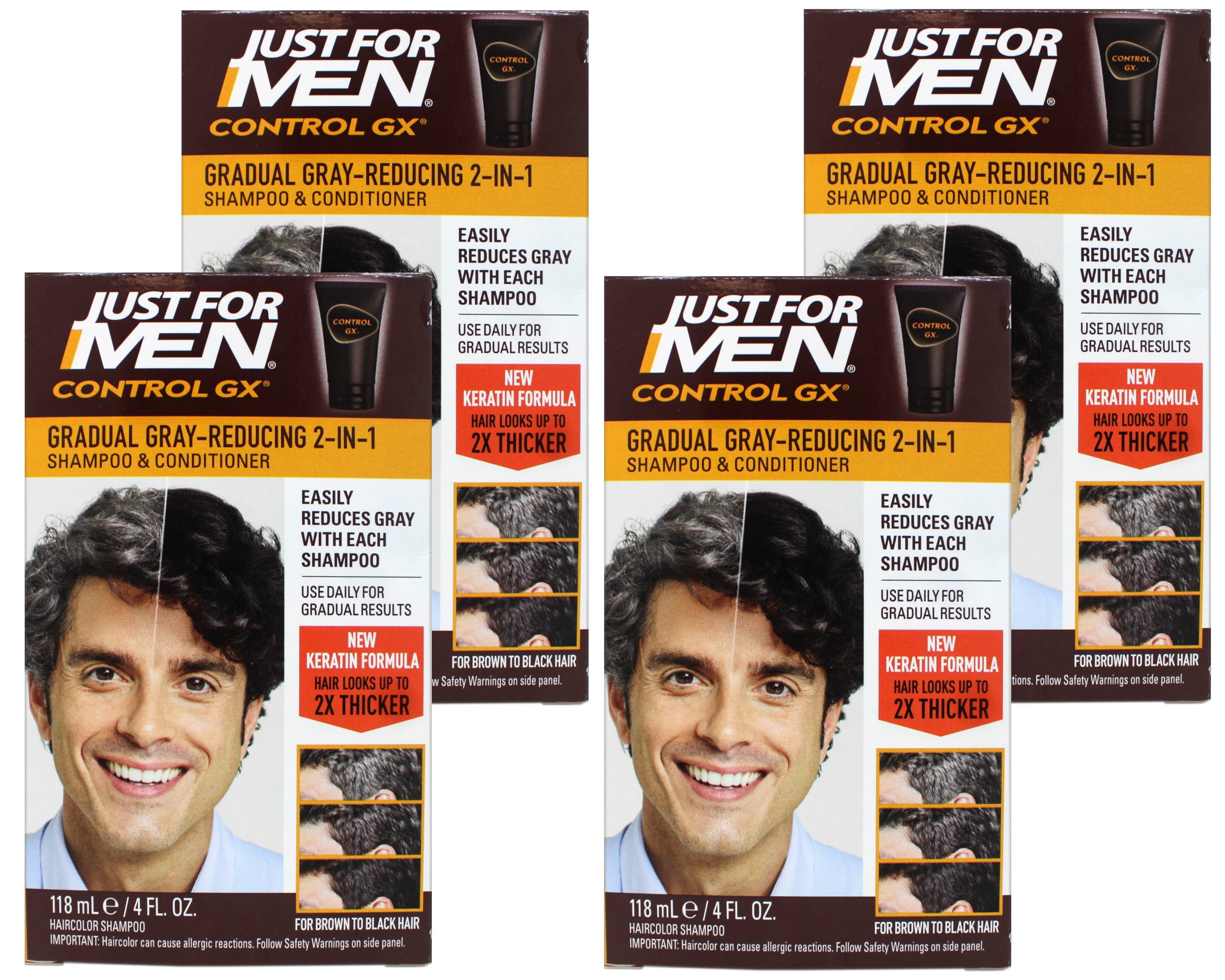 Just For Men Control GX , Grey Reducing 2 in 1 Shampoo & Conditioner 4 oz 1 ea (Pack of 4)