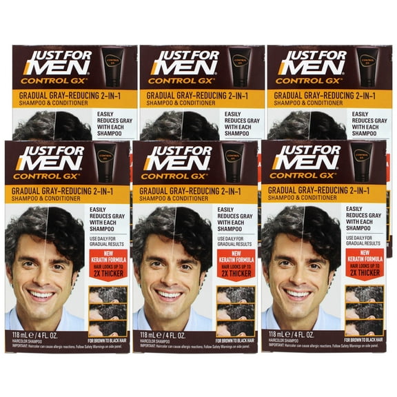 Just For Men Control GX , Grey Reducing 2 in 1 Shampoo & Conditioner 4 oz 1 ea (Pack of 6)