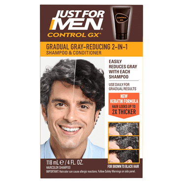 Just For Men Control GX Grey Reducing Shampoo, Gradual Hair Color with Keratin for Stronger Thicker and Healthier Hair, 4 fl oz - Pack of 1 (Packaging May Vary)