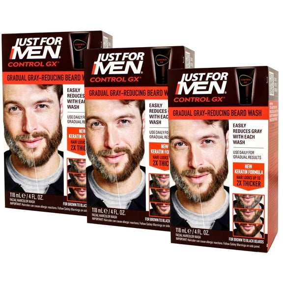 Just for Men Control GX Grey Reducing Beard Wash with Keratin, 4 Fl Oz (Packaging May Vary) - 3 Pack