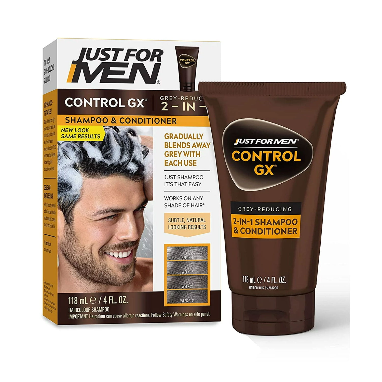 Just For Men Control Gx Grey Reducing 2In1 Shampoo and Conditioner, 4 Oz., Pack of 12