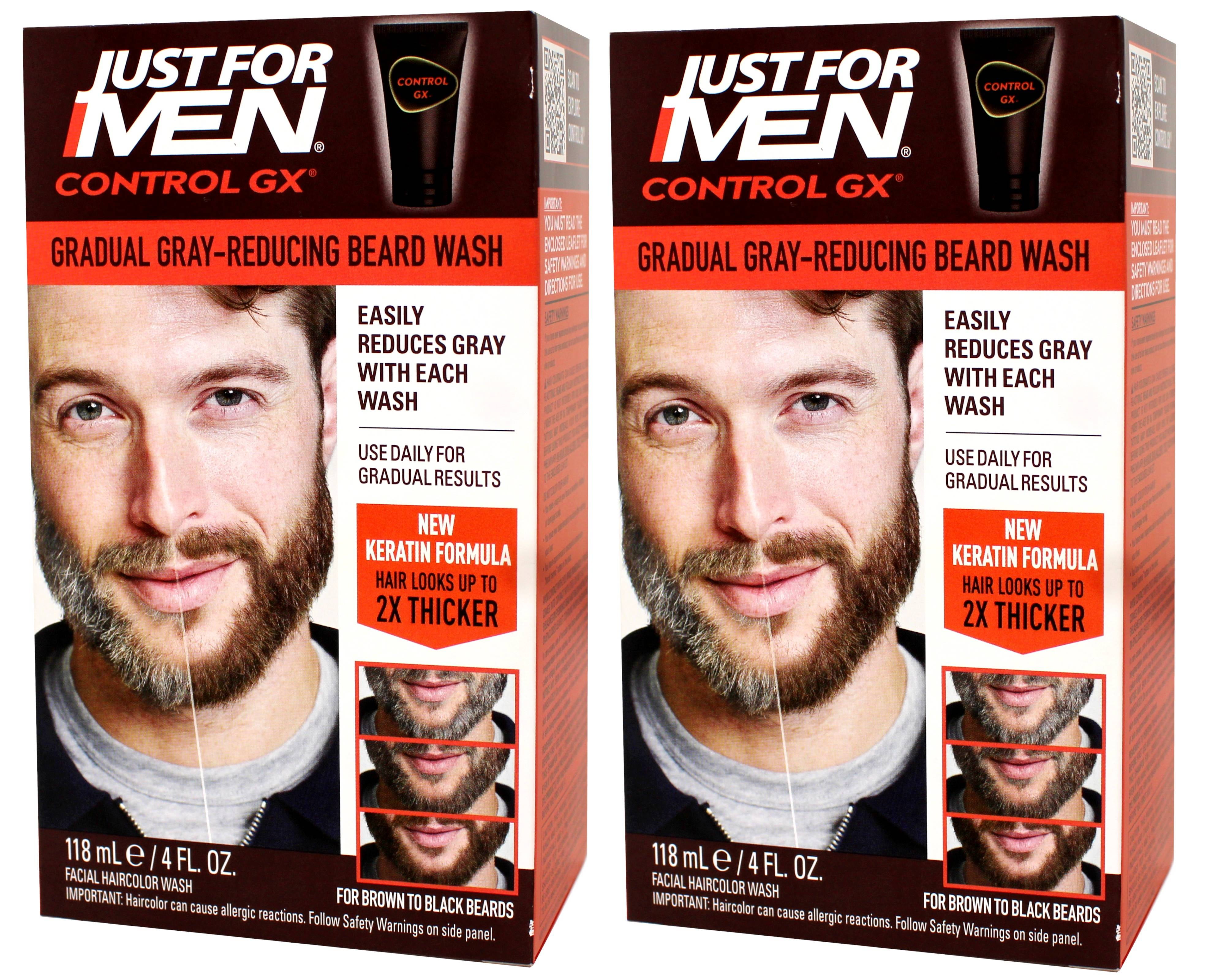 Just for Men Control GX Grey Reducing Beard Wash with Keratin, 4 Fl Oz (Packaging May Vary) - 2 Pack