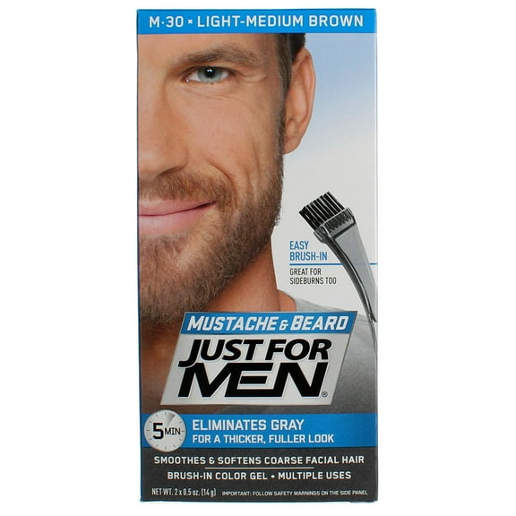 Just For Men Easy Brush In Mustache & Beard Color, Light-Medium Brown M-30 (3 pack) (Bundle)