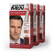 Just For Men Easy Comb-In Color, Hair Coloring for Men with Comb Applicator - Darkest Brown, A-50, 3 Pack