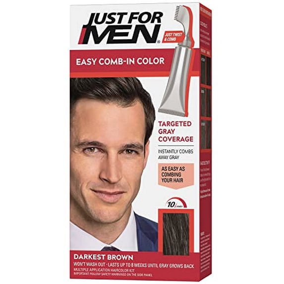 Just For Men Easy Comb-In Color, Hair Coloring for Men with Comb Applicator - Darkest Brown, A-50
