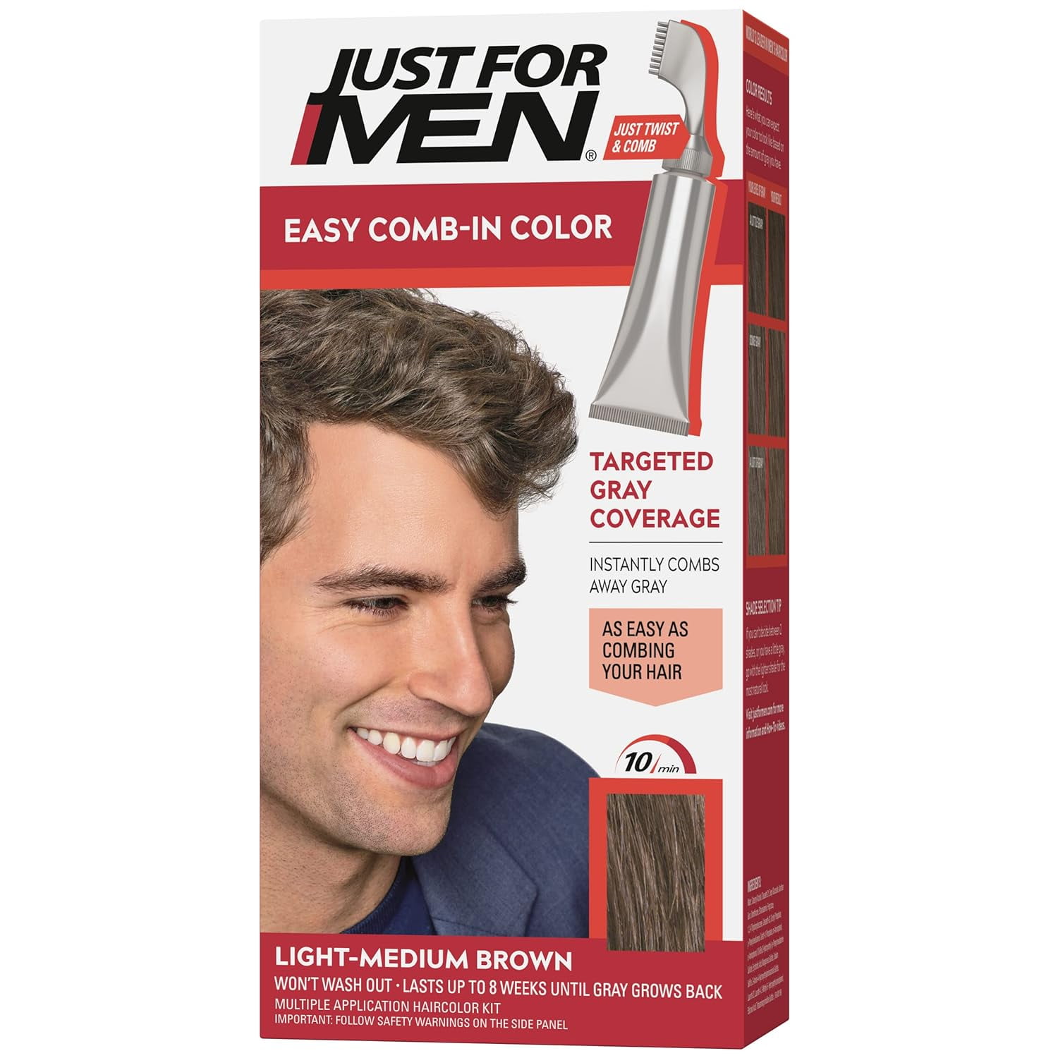 Just For Men Easy Comb-In Hair Color, Light Medium Brown, Targets Gray ...