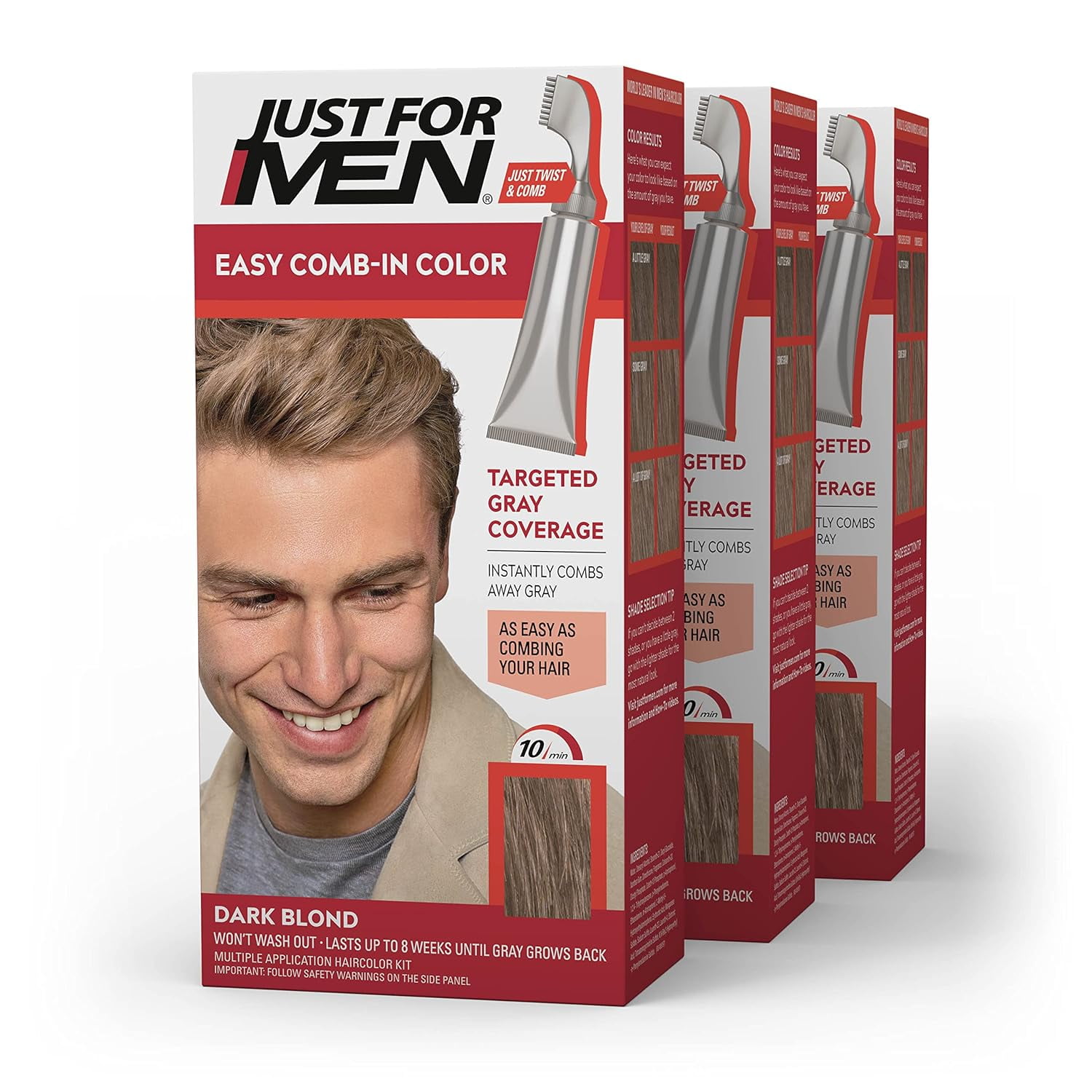 Just For Men Easy Comb-In Gray Hair Coloring, A-15 Dark Blond, Pack of 3