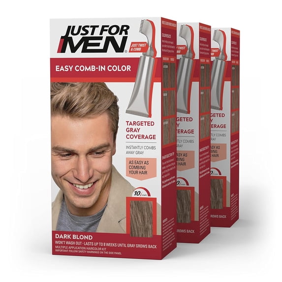 Just For Men Easy Comb-In Gray Hair Coloring, A-15 Dark Blond, Pack of 3