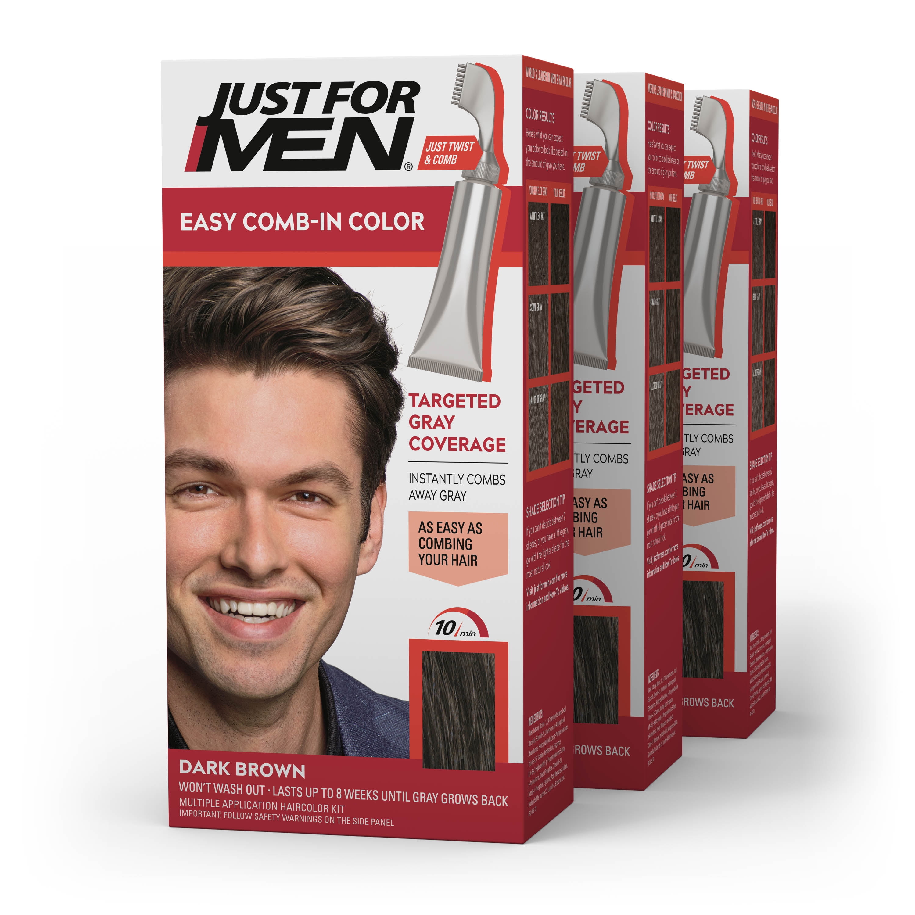 Just For Men Easy Comb-In Gray Hair Coloring, A-45 Dark Brown, Pack of 3