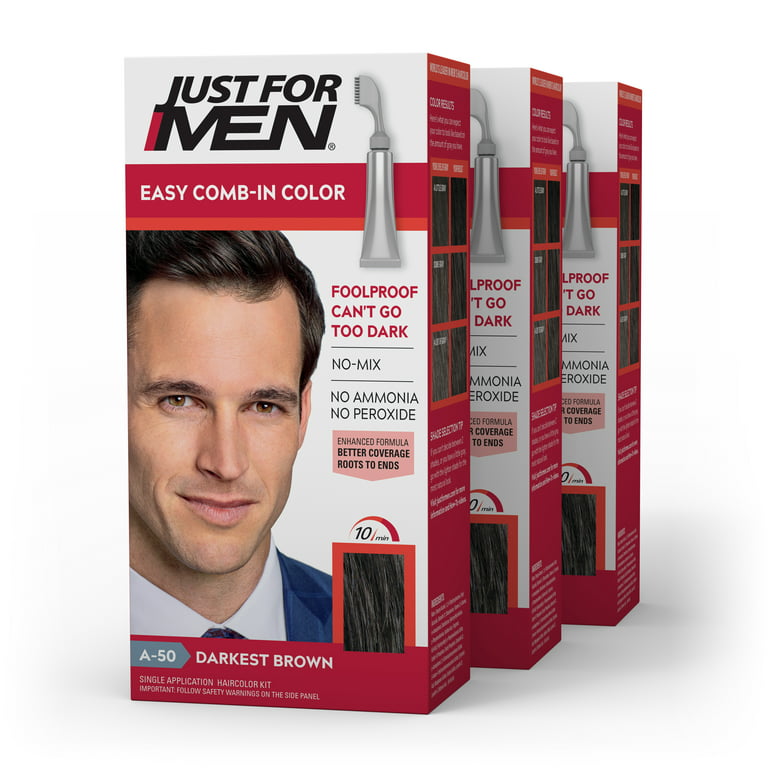 Just For Men Easy Comb-in Hair Color for Men with Applicator, Darkest  Brown, A-50