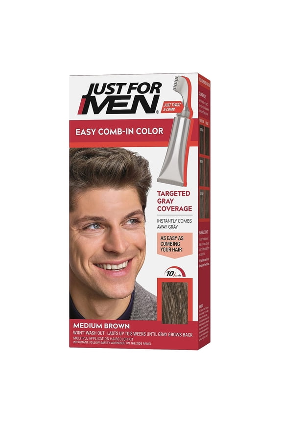 Easy Comb-in Hair Color for Men with Applicator, Medium Brown, A-35