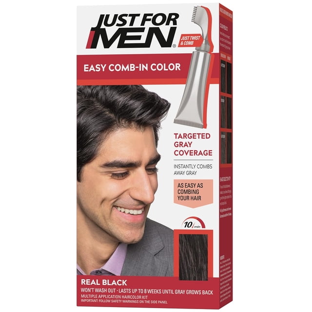 Just For Men Easy Comb-in Hair Color for Men with Applicator, Real Black, A-55