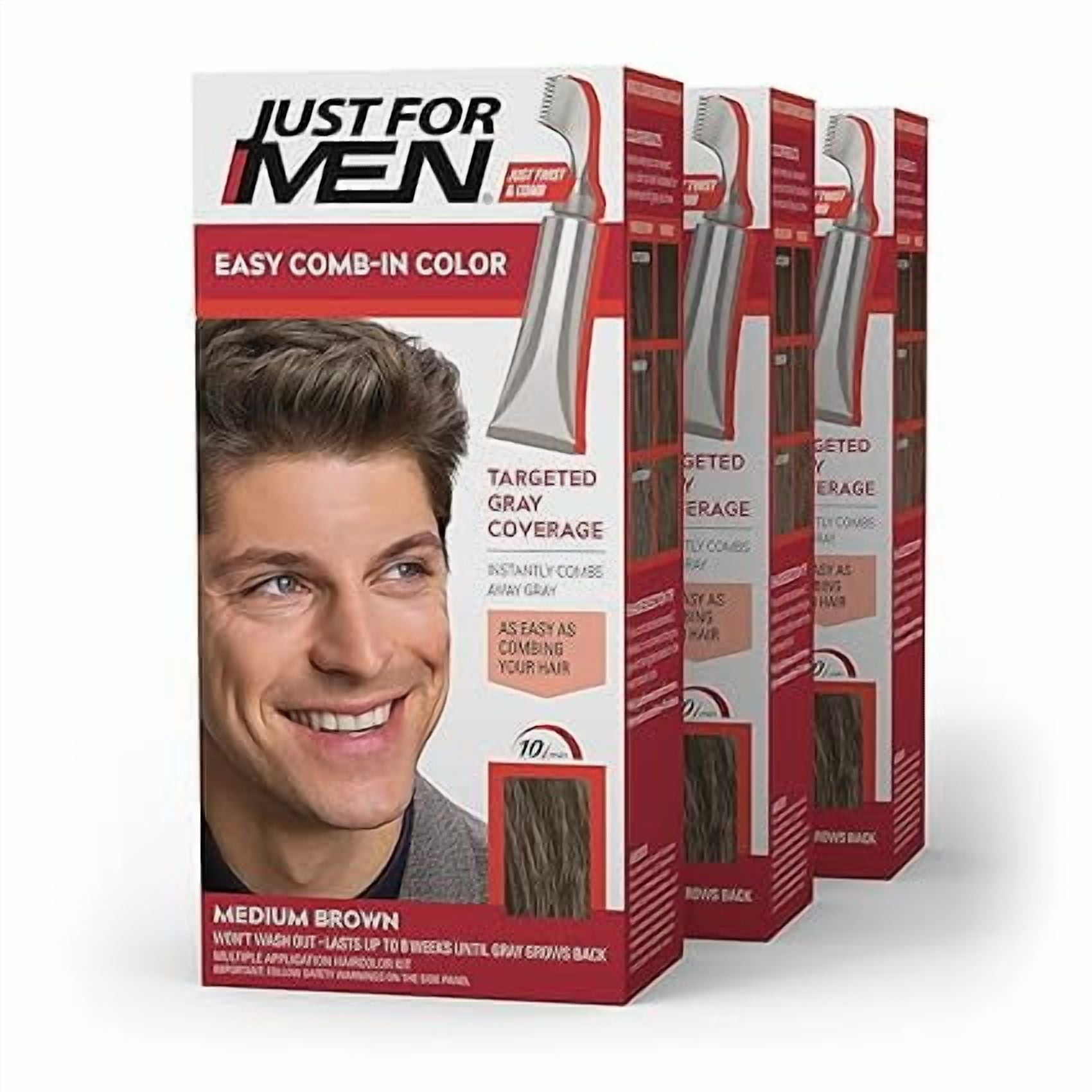 Just For Men Easy CombIn Color Gray Hair Coloring for Men, Medium Brown A-35