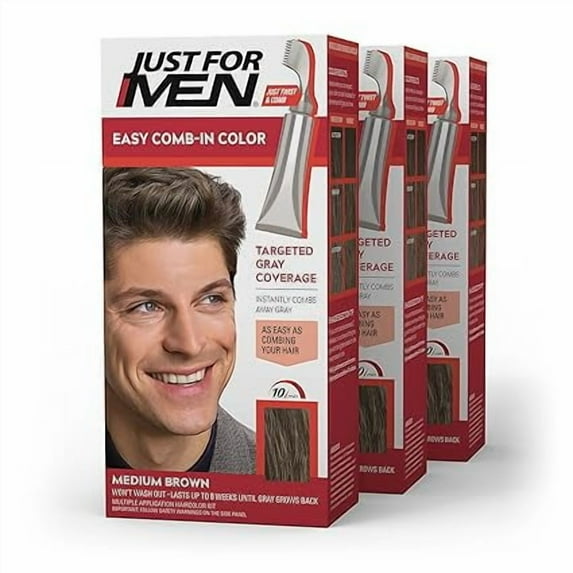 Just For Men Easy CombIn Color Gray Hair Coloring for Men, Medium Brown A-35