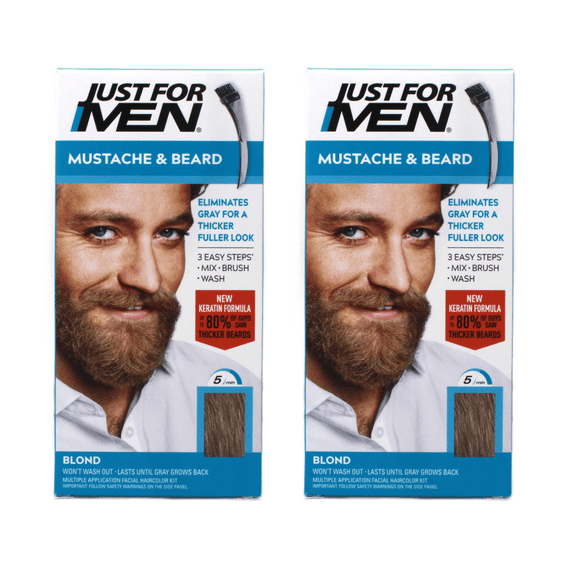 Just For Men Mustache & Beard Brush-In Color Gel, Blond M-10/15, 1oz, Eliminates Gray for Thicker Beard, with Biotin, Aloe & Coconut Oil 2 Pack