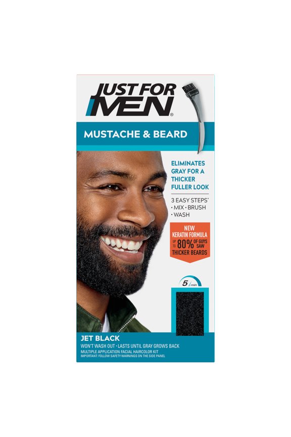 Mustache & Beard, Beard Coloring for Gray Hair with Brush, With Keratin Biotin Aloe and Coconut Oil for Healthy Facial Hair - Jet Black, M-60, Pack of 1 (Packaging May Vary)