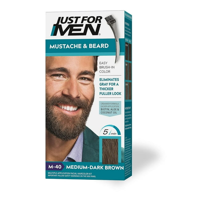 Just For Men Mustache & Beard Coloring for Gray Hair, M40 Medium Dark Brown
