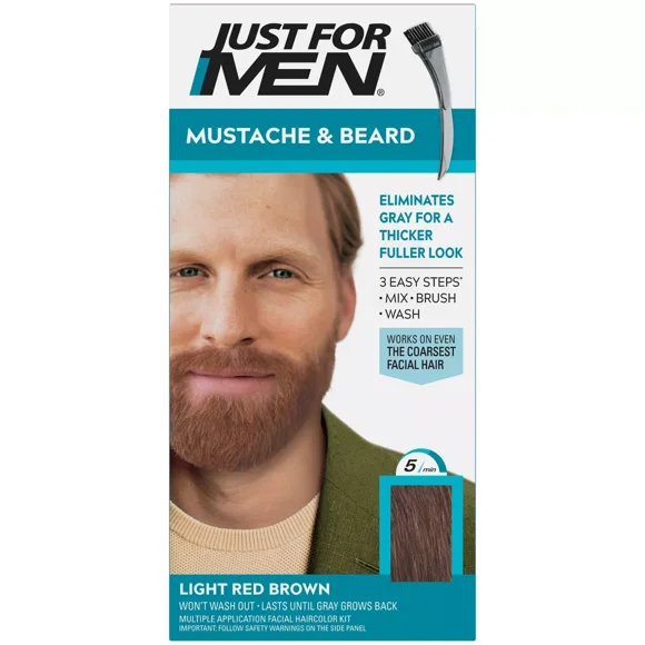 Just For Men Mustache & Beard Coloring for Gray Hair with Brush Included - Light Red Brown M27,( Pack of 1).
