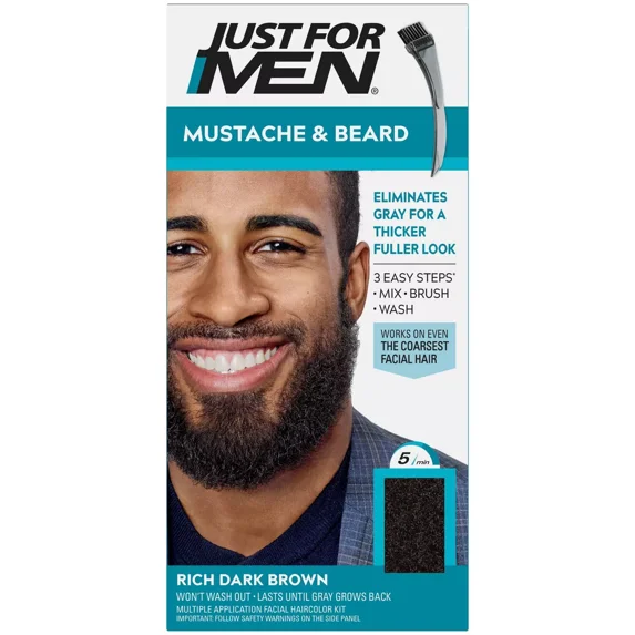 Just For Men Mustache & Beard Coloring for Gray Hair with Brush Included - Rich Dark Brown M47,( Pack of 1).