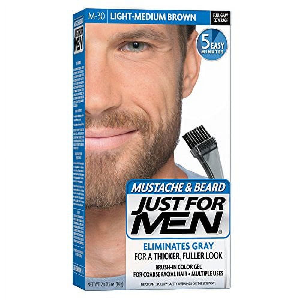 Just For Men Mustache and Beard BrushIn Color Gel, Light Medium Brown