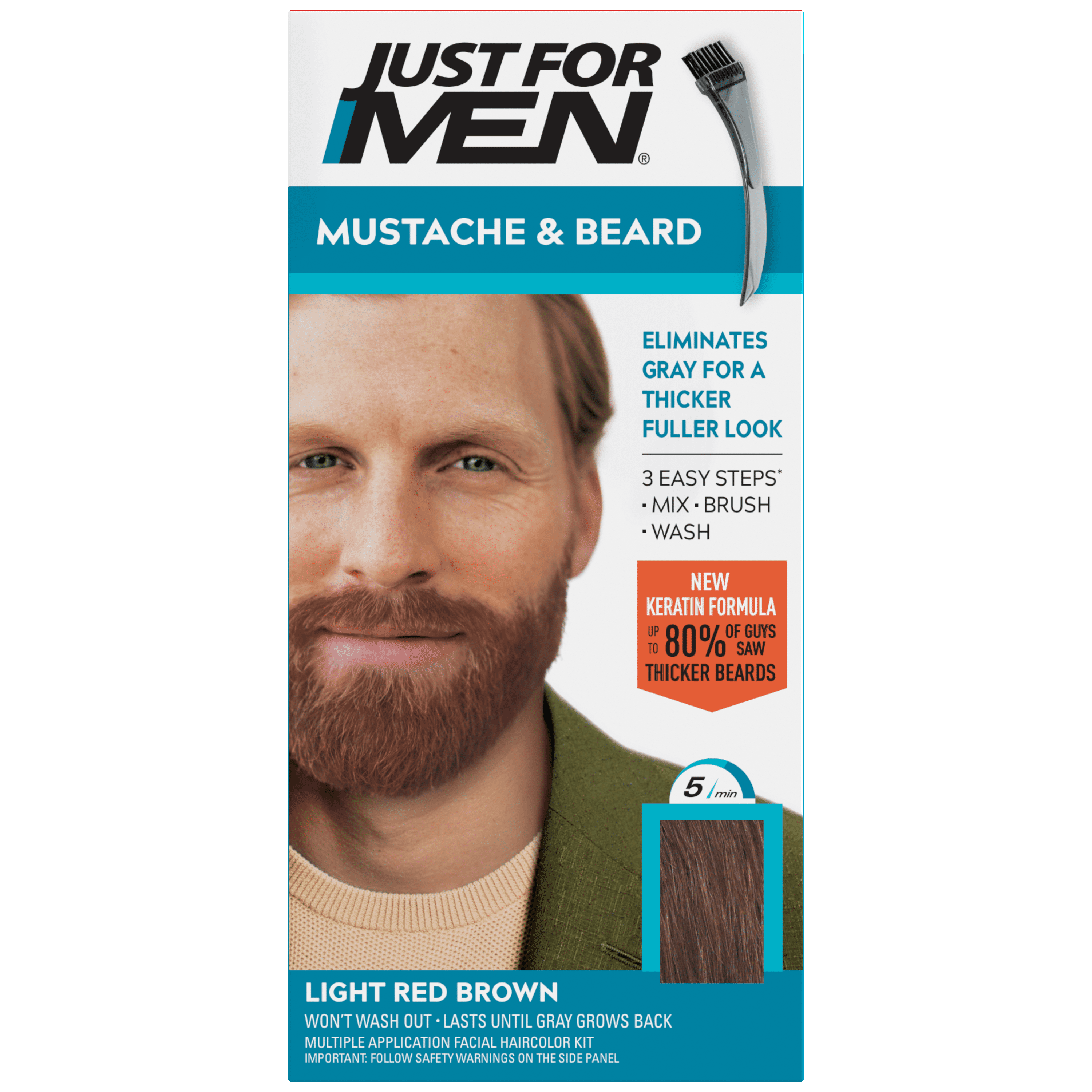 Just For Men Mustache & Beard, Light Brown Dye, Washes Out Grey