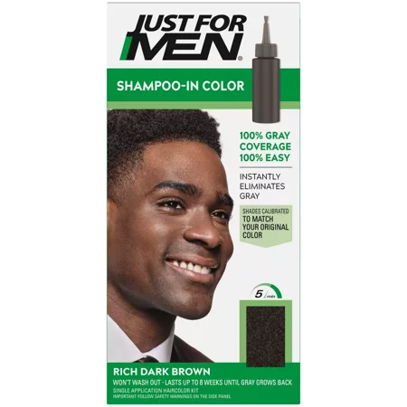 Just For Men Shampoo-In Color, Gray Hair Coloring for Men - Rich Dark Brown, H-47, 1 Kit