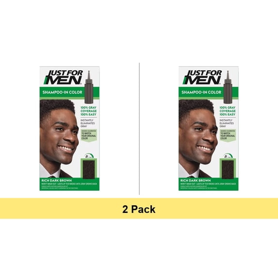 Just For Men Shampoo-In Color Gray Hair Coloring Rich Dark Brown H-47 - 2 Pack