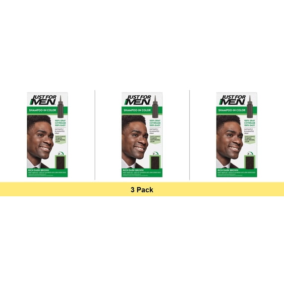 Just For Men Shampoo-In Color Gray Hair Coloring Rich Dark Brown H-47 - 3 Pack
