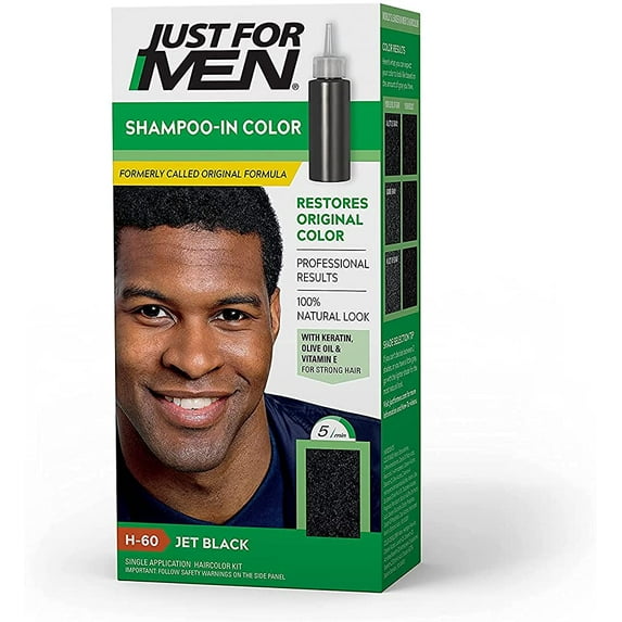 Just For Men Shampoo-In Color, Mens Hair Dye with Vitamin E for Stronger Hair - Jet Black, H-60