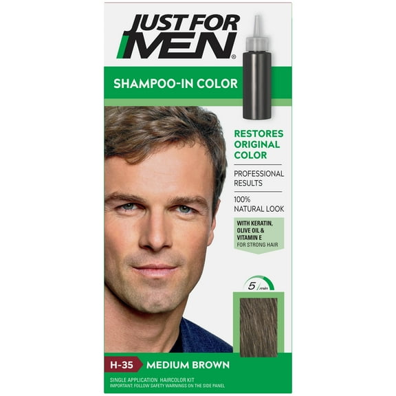 Just For Men Shampoo-In Color w/Hair Vitamin E Medium Brown H-35 2 Pack