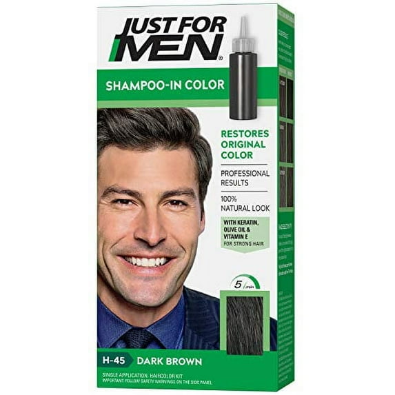 Just For Men Shampoo-In Haircolor, Gray Men's Hair Color - H-45 Dark Brown