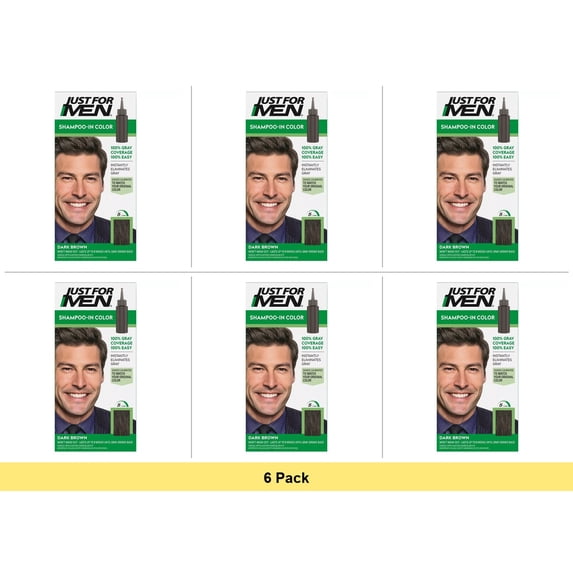 Just For Men Shampoo-In Haircolor H-45 Dark Brown Men's Gray Hair Color - 6 Pack