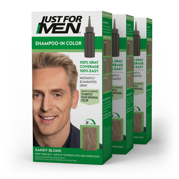 Just For Men Shampoo-in Hair Dye for Men, H-10 Sandy Blond, 3 Pack