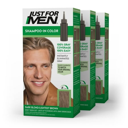 Just For Men Shampoo-in Hair Dye for Men, H-15 Dark Blond/Lightest Brown, 3 Pack