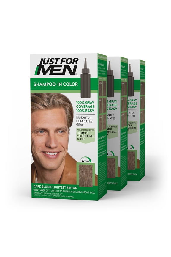Shampoo-in Hair Dye for Men, H-15 Dark Blond/Lightest Brown, 3 Pack