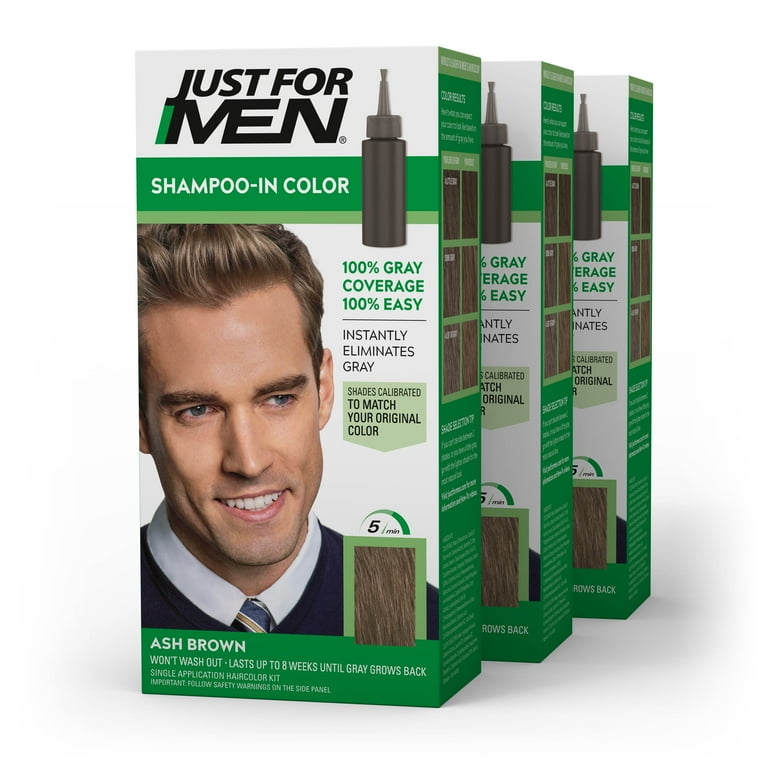 Just For Men Shampoo-in Hair Dye for Men, H-20 Ash Brown, 3 Pack
