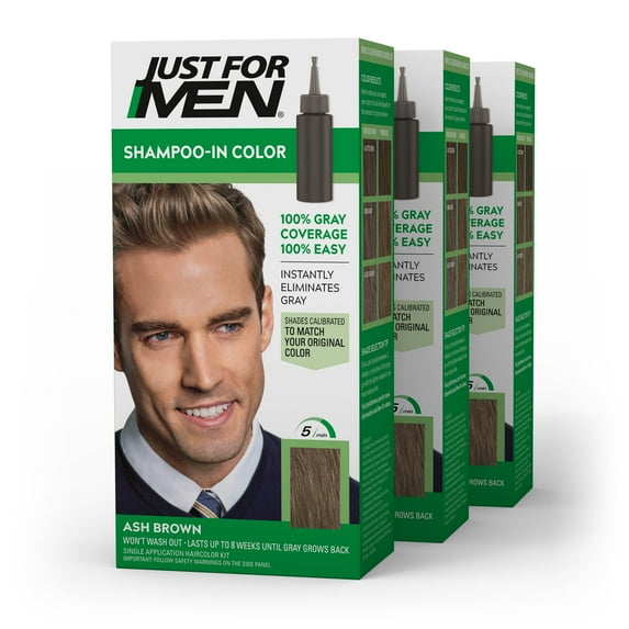 Just For Men Shampoo-in Hair Dye for Men, H-20 Ash Brown, 3 Pack
